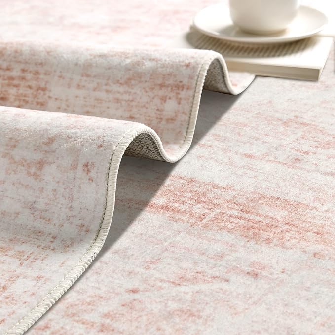 Latte&Fog Large Area Rugs 9x12 for Living Room Washable Cute Pink Rugs | Non Slip Low Pile Soft Floral Carpet for Girls Bedroom Dining Kitchen Kids Playroom Nursery Classroom Dorm Farmhouse Office