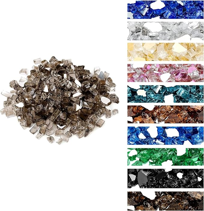 Onlyfire 10 lbs Fire Glass Rocks 1/2 Inch, Reflective Tempered Glass for Propane Fire Pit & Gas Fireplace, High Luster Firepit Glass Stones for Fire Table, Bronze (Multicolor Options Available)