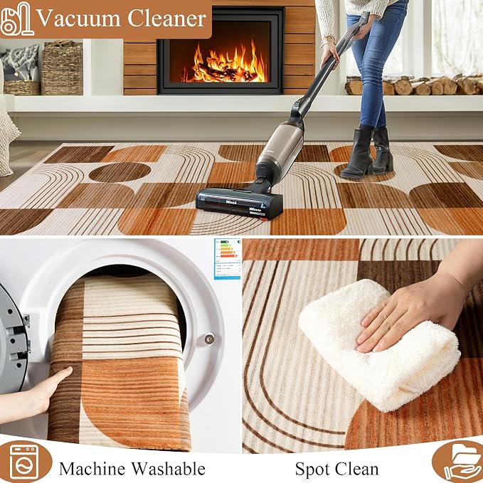 Soft Modern Geometric Abstract Large Machine Washable 4x6 Area Rug | Orange Rugs for Bedroom Living Room, Non-Shedding Faux Wool Indoor Throw Floor Carpet for Office Entryway Dining Room Decor