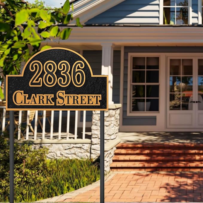 Customizable Address Sign - LAWN MOUNTED Plaque Outdoor House Number Ideal for Home and Garden Décor Arched Style 1