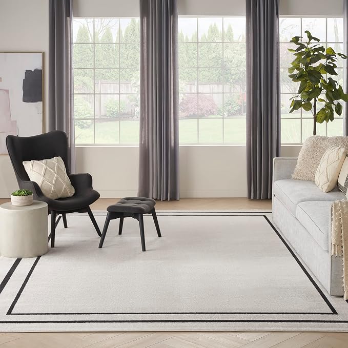 Nourison Home Nourison Essentials Ivory/Black 8' x 10' Area Rug - Easy Clean, Non Shedding, Bed Room, Living Room, Dining Room, Kitchen (8' x 10')