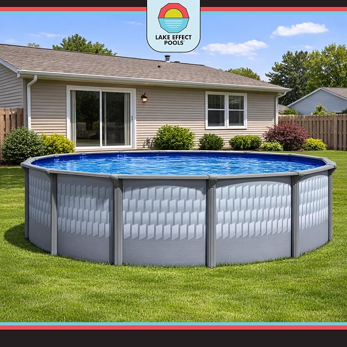 Lake Effect Pools 'Testudo' 18 ft Round Above Ground Swimming Pool | 52 Inch Resin Protected Steel Sided Walls | Bundle Includes: 25 Gauge Overlap Liner & Widemouth Skimmer