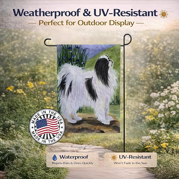 Caroline's Treasures SS8028GF Japanese Chin Garden Flag Mailbox Flag Decorative Yard Flag Banner Outside Patio Artwork Yard Flower Beds, Garden Size, Multicolor