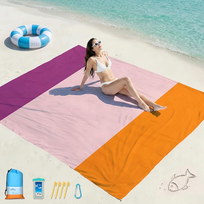 Famstar Beach Blanket Oversized Extra Large 78"X81"/10'X9',Waterproof Sandproof Beach Blanket 2-8 Adults Lightweight Durable for Travel Camping Hiking Picnic