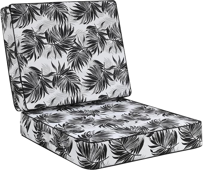 Favoyard Deep Seat Patio Cushion 24 x 24 x 4 in Waterproof Seat & Back Cushion Set with Color Fade Resisitant Pattern, Portable Handle, Attach Straps, Zipper on Removable Cover for Outdoor Furniture