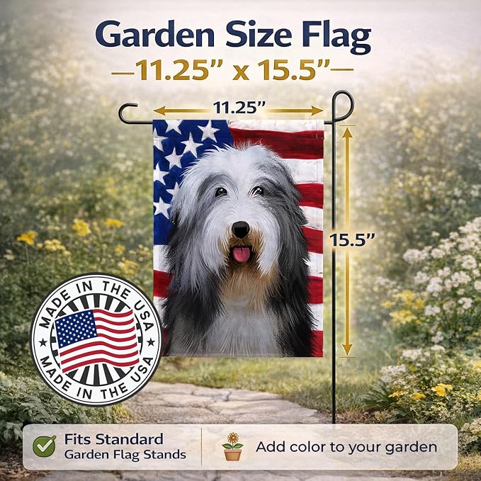 Caroline's Treasures CK6423GF Bearded Collie American Flag Garden Flag Mailbox Flag Decorative Yard Flag Banner Outside Patio Artwork Yard Flower Beds, Garden Size, Multicolor