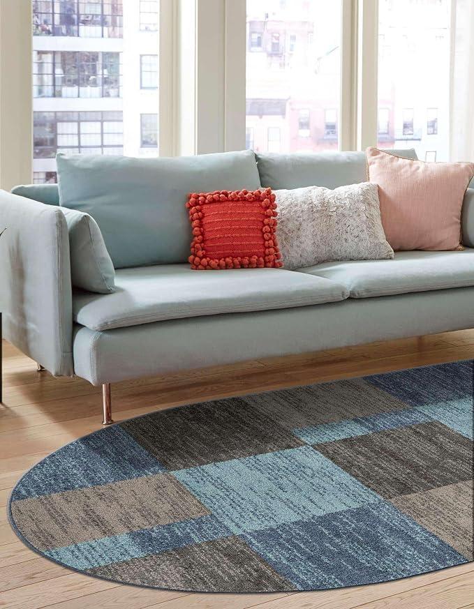 Unique Loom Autumn Collection Area Rug - Providence (3' 3" x 5' 3" Oval, Blue Gray/Light Brown)
