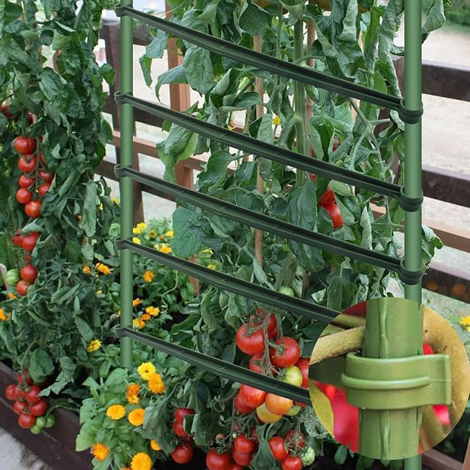 Jiozermi 30 Pcs Stake Arms for Tomato Cage, Plastic Tomato Cage Connectors 11.8" Expandable Trellis Connectors for Tomatoes Stakes Climbing Plants Vegetables Tomato Cage Attach 11mm Diameter