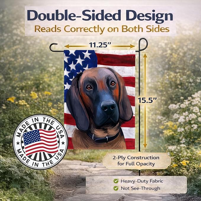 Caroline's Treasures CK6557GF Hanover Hound Dog American Flag Garden Flag Mailbox Flag Decorative Yard Flag Banner Outside Patio Artwork Yard Flower Beds, Garden Size, Multicolor