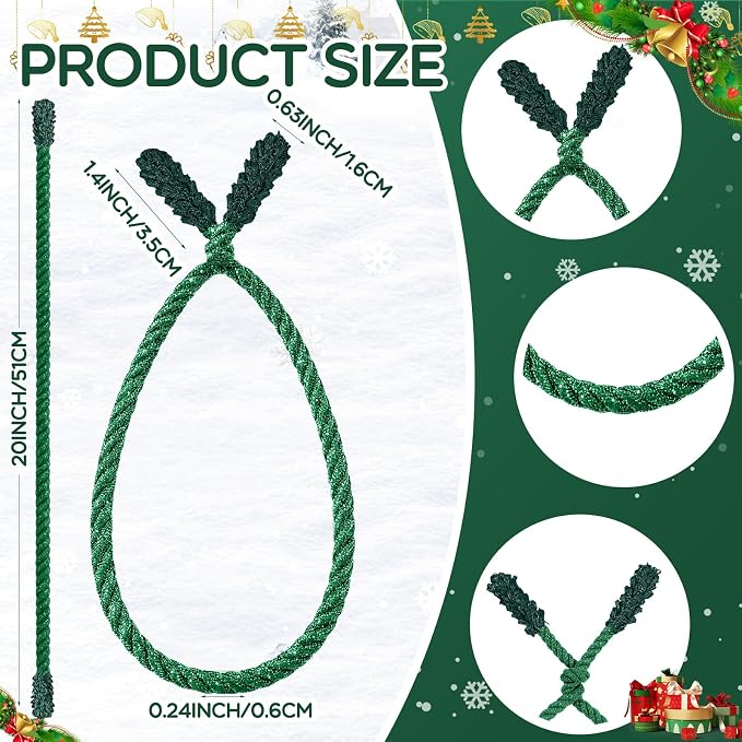Zhengmy 16 Pcs 20 Inches Christmas Garland Ties Christmas Decorative Twist Ties for Banister Reusable and Flexible Twist for Xmas Home Decorations Holiday Craft Wrapping (Glitter Green)