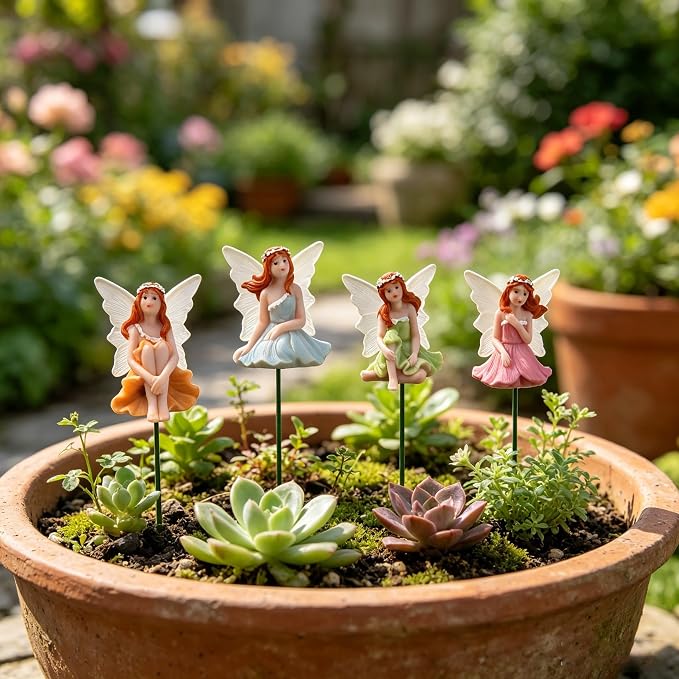 4 PCS Fairy Garden Decor Fairies, Glow in The Dark Yard Sculpture Lawn Ornament Mini Garden Art Outdoor Decor Accessories (4 Glow Fairy)
