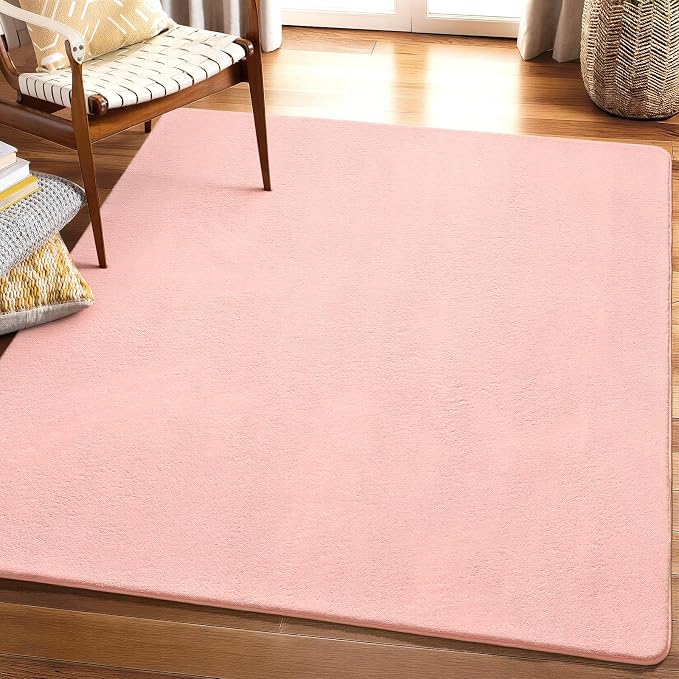 Amearea 4x4 Square Area Rugs for Bedroom Living Room, Pink Memory Foam Rug | Thickened Fluffy Indoor Washable Rug, Modern Non Slip Minimalist Carpet for Entryway Kids Boys Girls Dorm Nursery Room Decor
