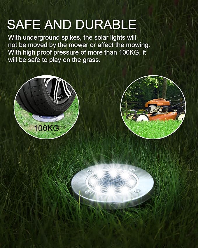 UFOND 12 Pack Solar Ground Lights，Outdoor Waterproof LED Gardenlight, Disklights for Lawn Pathway Yard Walkway Driveway Patio Deck, Solar Lights (Cold White)