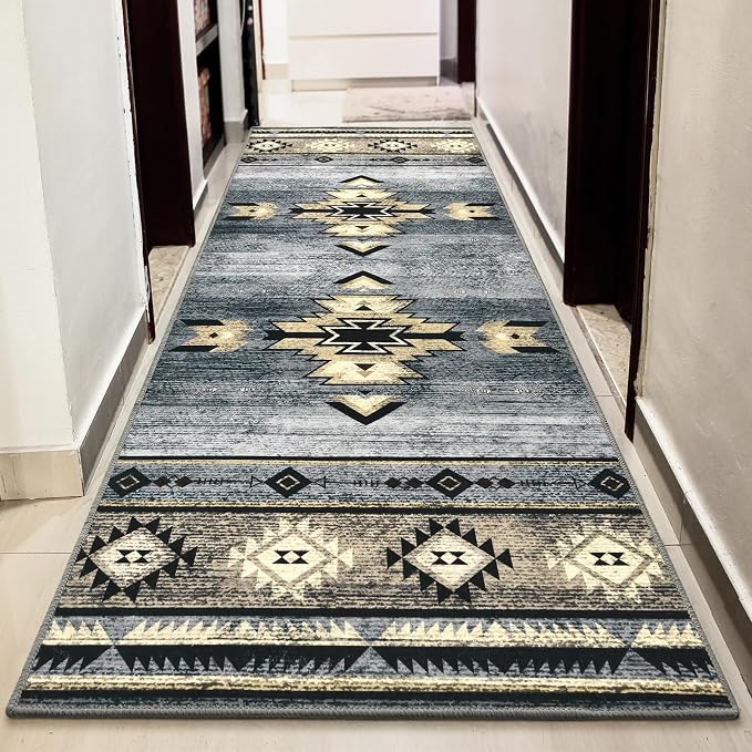BENRON Western Hallway Runner Rug 2x6, Long Runners for Kitchen, Grey | Southwest aztec Rug, Accent and Tribal Throw Rugs for Bedroom, Washable