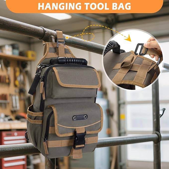 Electrician Tool Pouch Bag, Zippered HVAC Tool Organizer | Heavy-Duty Canvas Fabric, Ergonomic Handle, Removable Shoulder Strap, Ideal for Maintenance Repair Technician