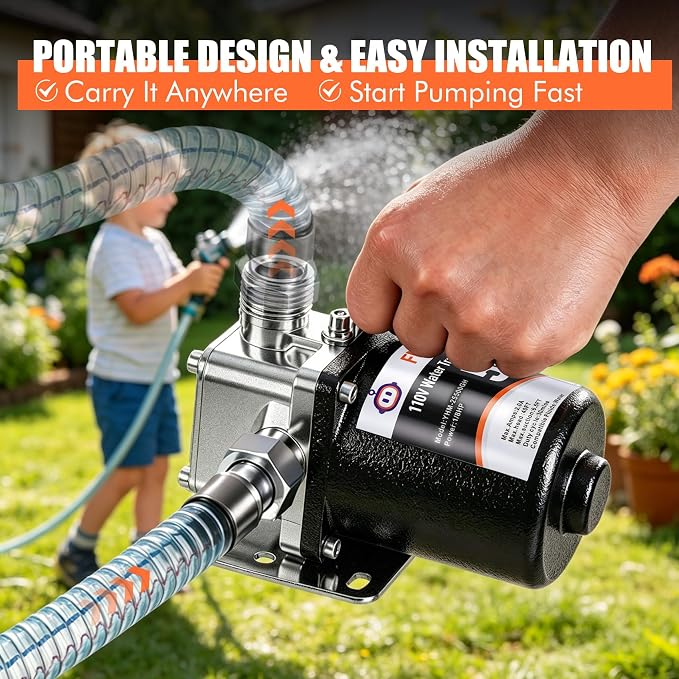 FMCNMech 110V Portable Electric Water Transfer Pump, 500 GPH High Flow Utility Pump with Switch for Pool Drain, Basement, Garden, Rain Barrel, Cast Iron
