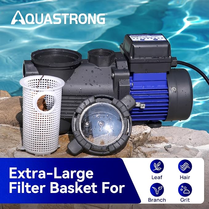 AQUASTRONG 3/4 HP Above Ground Pool Pump with Timer, 1.25"&1.5''adapter, 115V, 4332GPH, High Flow, Powerful Self Primming Swimming Pool Pumps with Filter Basket
