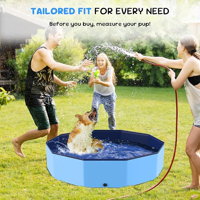 47'' Foldable Dog Pet Bath Pool, Heavy Duty Non-Slip Kiddie Pool, Plastic Pet Wading Pool for Puppy Small Medium Large Dogs, Indoor and Outdoor Kids Pet Dog Bathtub