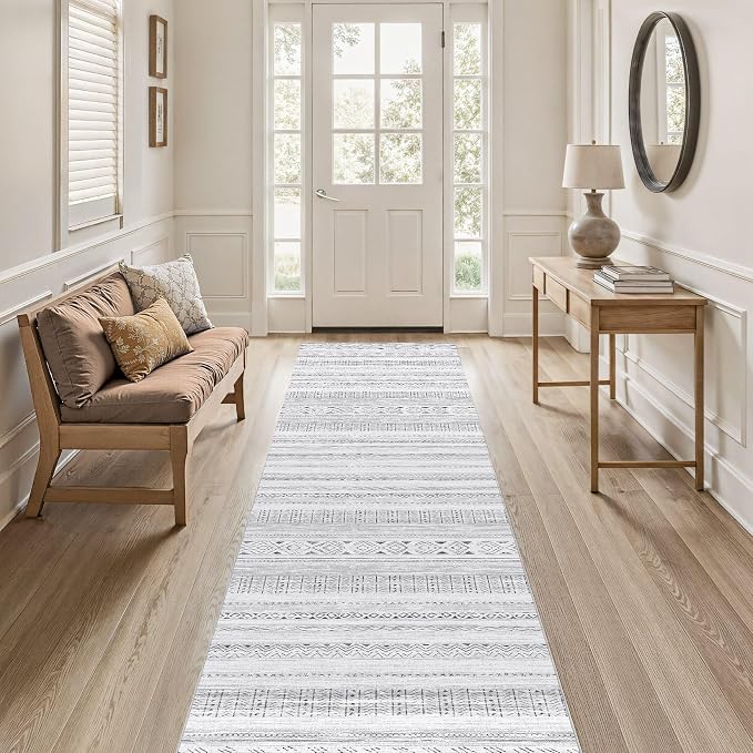 cotiled Hallway 2.6x8 Runner Rugs Washable Boho Rug Dark Grey | Stain Resistan Indoor Carpet for Entryway Kitchen Laundry Room Bedroom