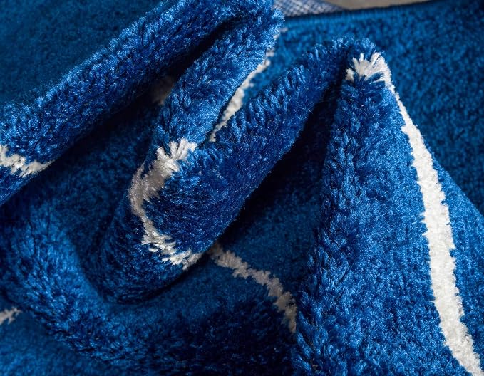 Unique Loom Trellis Frieze Collection Area Rug - Geometric (2' x 13' 1" Runner Navy Blue/Ivory)