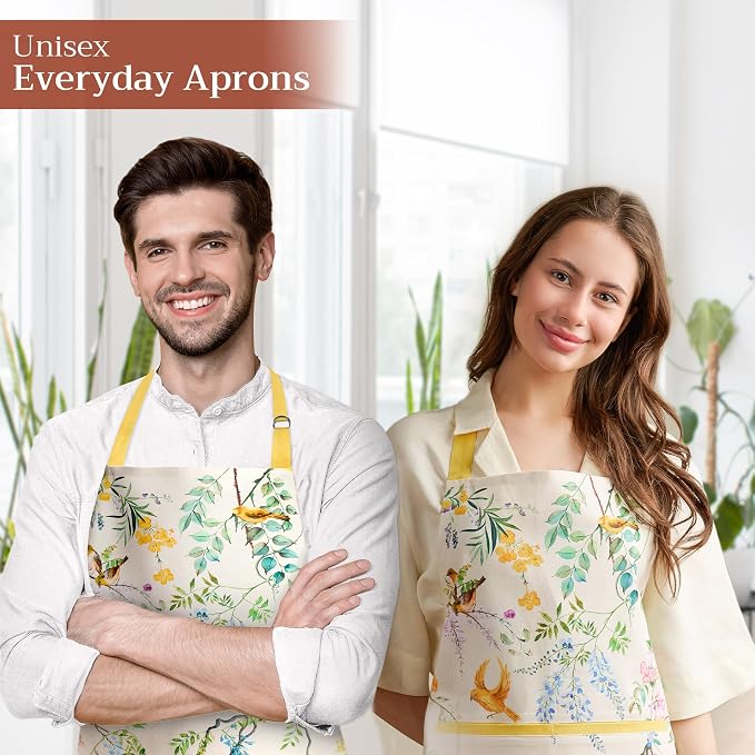 Maison d' Hermine Aprons for women with Pocket 100% Cotton (27.50"x31.50") | Adjustable Neck Strap & long ties Apron Men Chef Wedding Cooking Gardening Server Maid