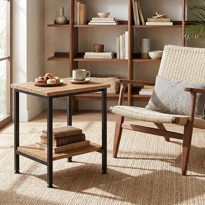Small Outdoor Side Table with Storage, for Garden, Brown | Outdoor End Tables for Patio, Low Maintenance, Weather Resistant, for Pool, Beach, Porch, Deck, Indoor or Outdoor