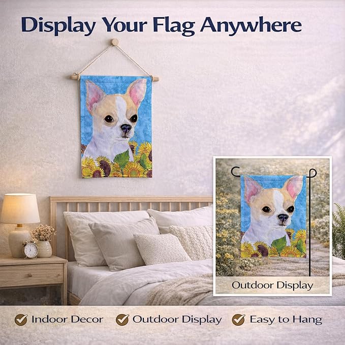 Caroline's Treasures SS4243GF Chihuahua in Summer Flowers Garden Flag Mailbox Flag Decorative Yard Flag Banner Outside Patio Artwork Yard Flower Beds, Garden Size, Multicolor