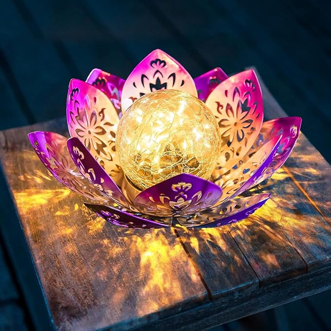 Huaxu Solar Garden Lights Outdoor Decorative Lotus Flower Table Lamp