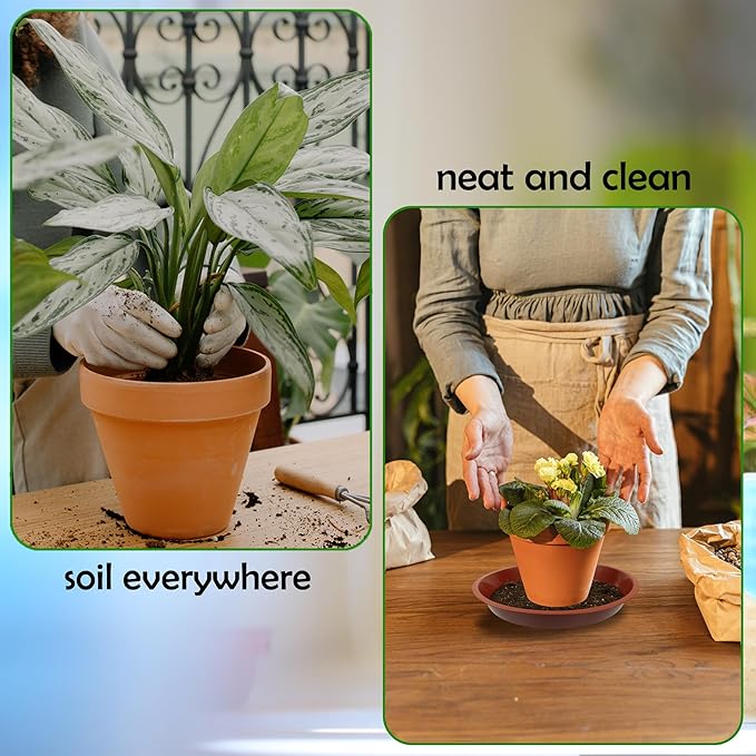 6 Pack 8 Inch Round Plant Saucers for Less 6.8 Inch Pot Indoors Outdoors Plant Trays for Pots Planter Saucer Plastic Plant Drip Tray Planter Water Tray for Potted Plants(Terracotta, 8"(6pcs))
