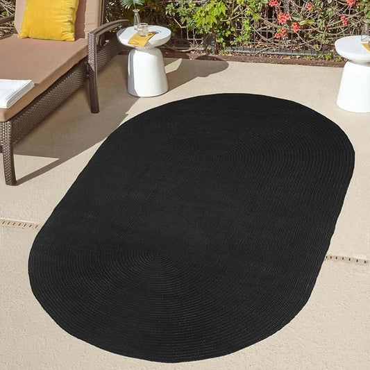 Superior Indoor/Outdoor Area Rug, Reversible Braided Floor Decor for Living Room, Kitchen, Patio, Front Porch, Modern Boho Farmhouse Rugs, Hardwood, Bedroom Accessories, 5' x 8', Black