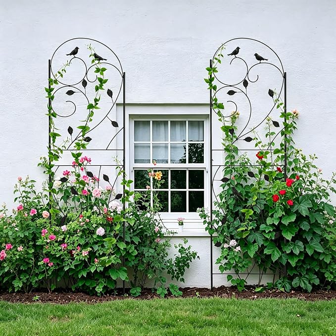 Garden Trellis for Climbing Plants, 71" H x 20" W, 2 Pack Heavy-Duty Metal Garden Trellis, Black Coated Rustproof Trellis for Plants Outdoor, Roses, Ivy, Flowers, and Vines