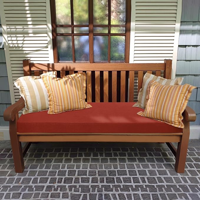 Favoyard Outdoor Bench Cushion 59 x 16 Inch Rainproof Patio Furniture Cushions 3-Year Color Fastness Garden Settee Porch Pads with Ties, Red