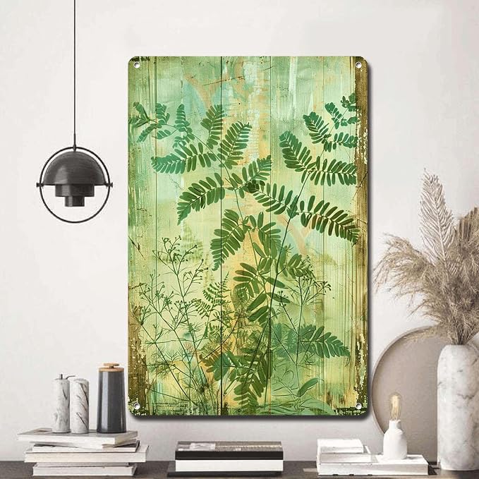 Metal Sign Tin Sign Vintage Wall Art Vintage Rustic Maidenhair Fern Tin Sign for Feathery Fronds Display Shabby Chic Style and Corrosi Decor Outdoor for Pub 12×16 Inches