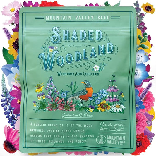 Mountain Valley Seed Co Wildflower Seed Bulk, 3 Oz. 80,000+ Seeds | 19 Non-GMO Flower Seeds for Shade, Annual & Perennial Wildflower Mix for Partial Shade—Shade Tolerant