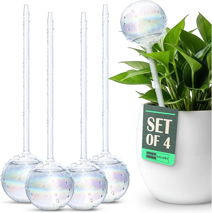 Clear Plant Watering Globes Set of 4 - Large Self Watering Globes for Indoor & Outdoor Plants - Automatic, Glass Watering Bulbs for Daily Use, Plant Watering Devices