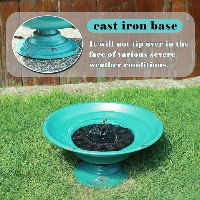 Solar Bird Bath Fountains, Bird Bath for Outside with cast Iron Base, Bird Bath Bowl for Outdoor Garden and Patio Decoration
