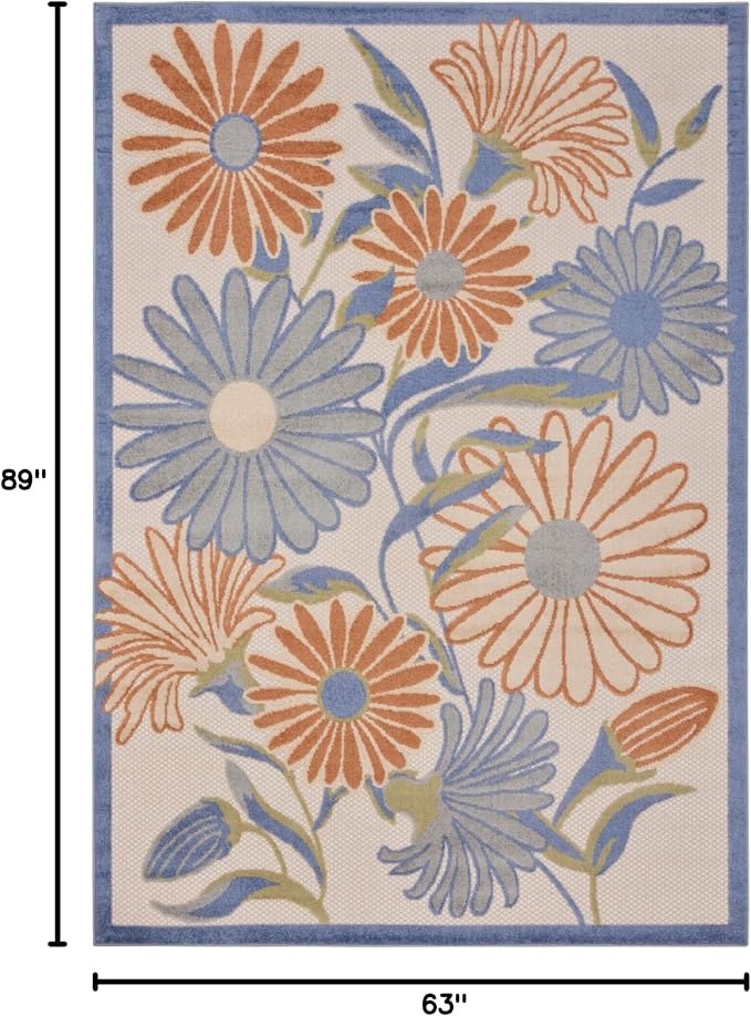 Nourison Home Aloha Beige Multicolor 5'3" x 7'5" Area Rug - Easy Clean, Non Shedding, Bed Room, Living Room, Dining Room, Kitchen (5' x 8')