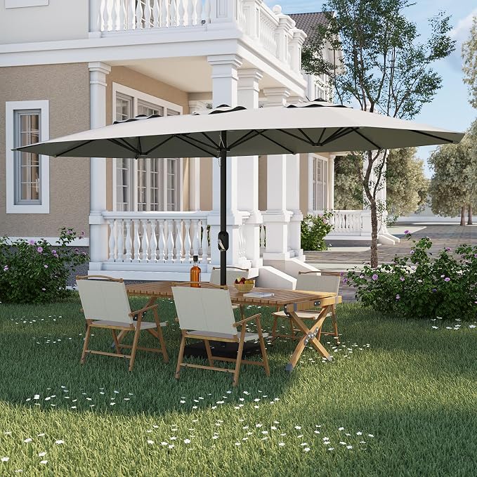 Garvee 15FT Rectangular Outdoor Umbrella Patio Umbrella with Base Included Large Market Umbrellas with Crank Handle UV Protection Table Umbrellas for Outdoor, Backyard, Deck, Poolside, Grey