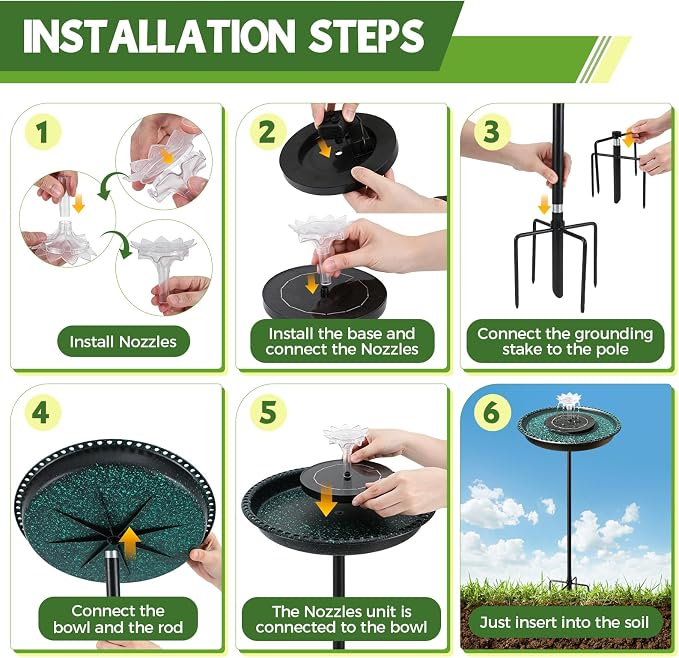 Bird Bath with Solar Powered Fountains for Hummingbirds,Stable Stylish Design with 5-Prong Base Stake Plastic Bird Bath for Outside Lawn Patio Yard Garden