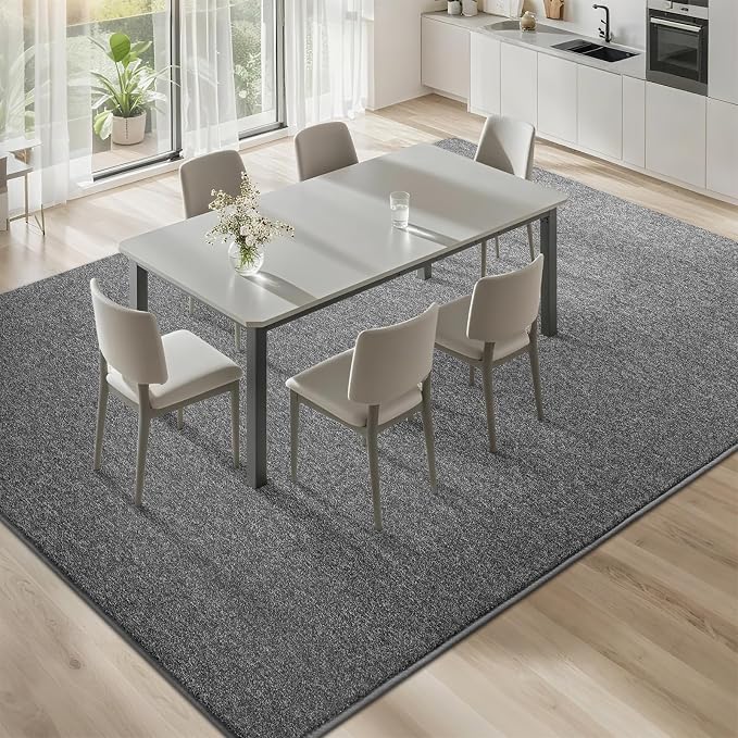 7x10 Dark Grey Area Rug | Washable Memory Foam, Low Pile Non Slip Indoor Carpet for Living Room Bedroom Office Classroom College Dorm Room Home Decor