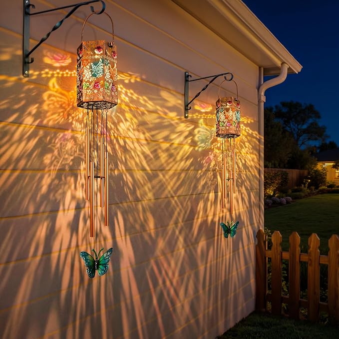 Butterfly Solar Light Wind Chimes for Outside, Hanging Memorial Wind Chimes Gifts for Mother’s Day Women Mom Grandma Sister