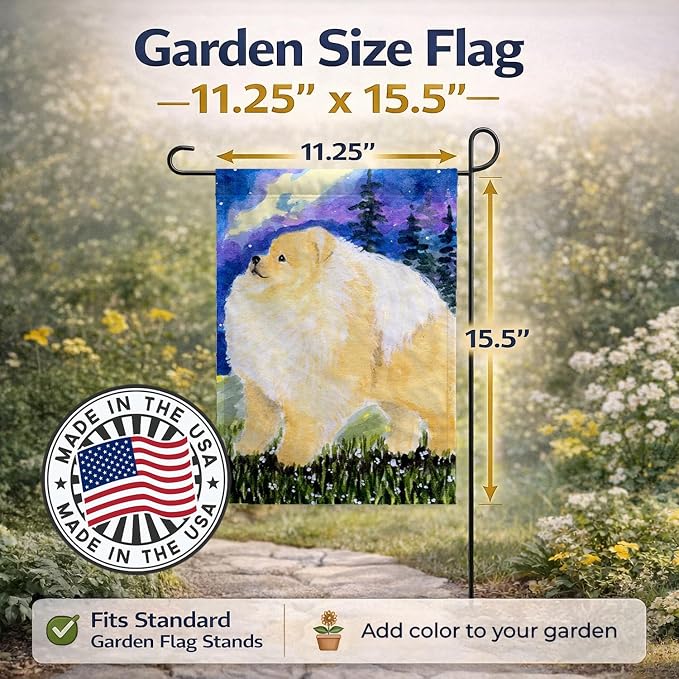 Caroline's Treasures SS8998GF Pomeranian Garden Flag Mailbox Flag Decorative Yard Flag Banner Outside Patio Artwork Yard Flower Beds, Garden Size, Multicolor