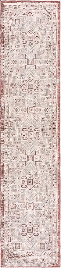 Unique Loom Outdoor Aztec Collection Area Rug - Coba (2' 7" x 12' Runner, Rust Red/ Ivory)