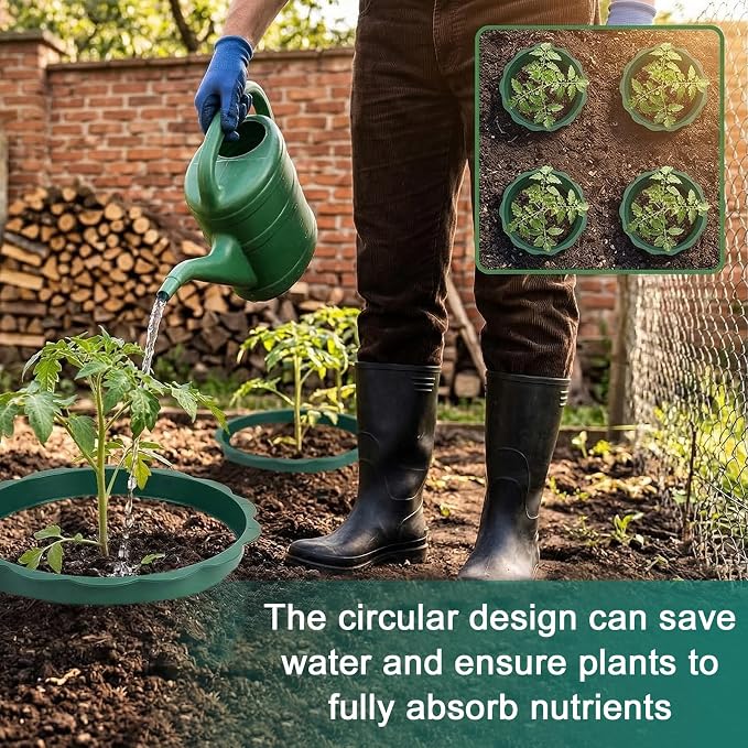 6 Pcs 10 Inch Planting Grow Rings, Planting Protective Edging,Plant Support Rings Deep Watering, Weed Blocking Round Edging for Veggies, Herbs and Flowers