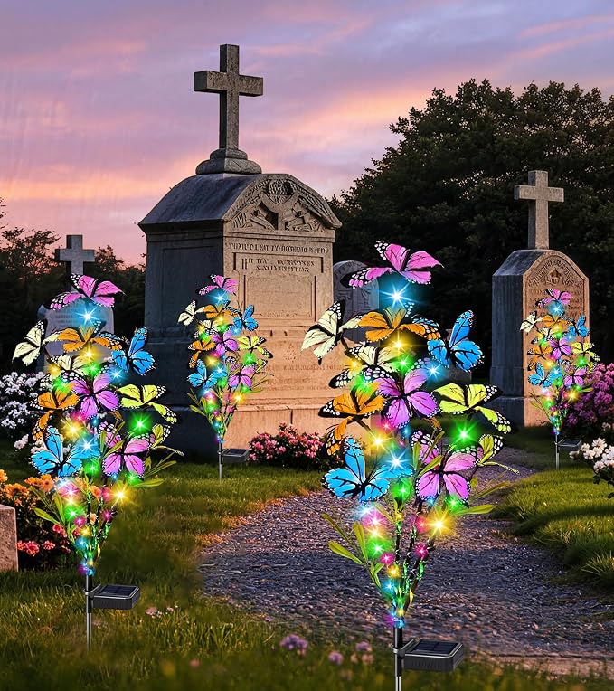 Solar Garden Lights Outdoor Waterproof Garden Decor, 4 Pack Upgraded 240 LED 54 Butterfly Colorful Outdoor Solar Decor for Yard Patio Gifts for Womens Mom