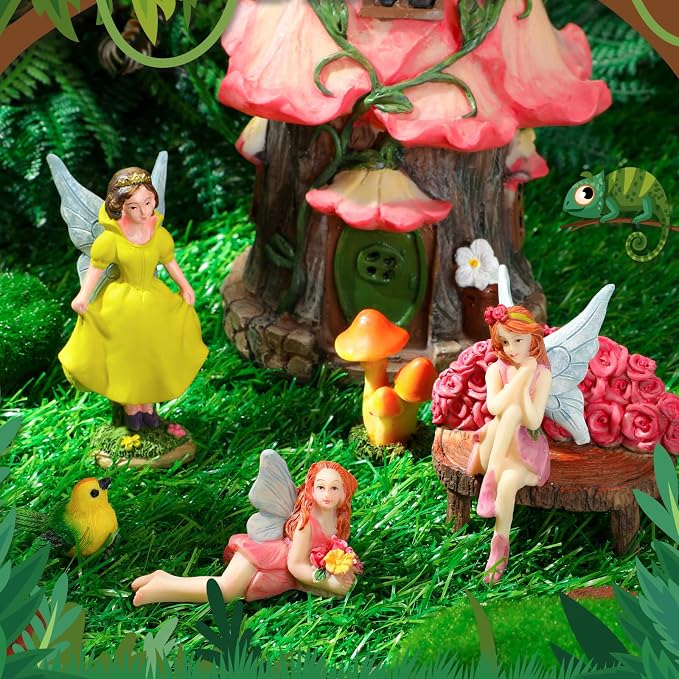 Soaoo 25 Pcs Fairy House Garden Figurines Kit Spring Garden Decor Easter Basket Decoration Spring Decoration Outdoor Wildflower Butterfly Fairy Mushroom Party Supplies Micro Landscape Ornaments