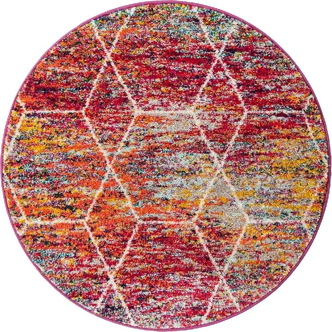 Unique Loom Trellis Frieze Collection Area Rug - Geometric (3' Round, Multi/ Black)