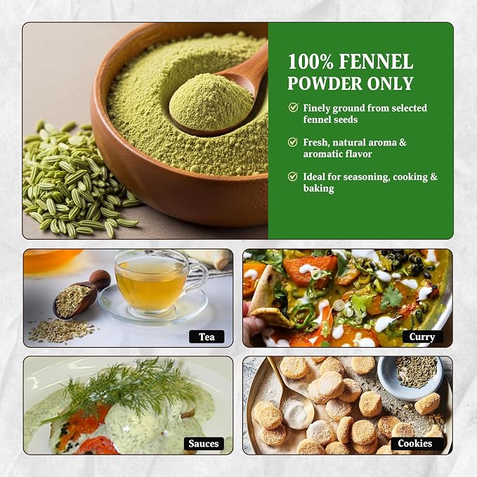Fennel Seed Powder 8 oz – Finely Ground Sweet & Aromatic Fennel for Cooking, Herbal Tea & Baking – Smooth Texture, Easy Blending Spice – Yogi’s Gift®