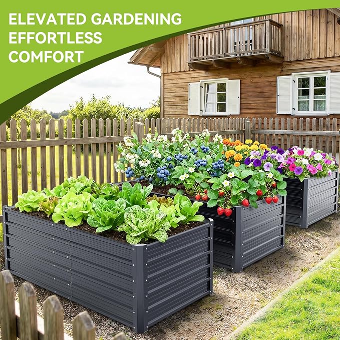 Ohuhu 6x3x1.9 FT Metal Raised Garden Bed Outdoor, Reinforced Deep Root Galvanized Steel Rustproof Planter Box, 100% Non-Toxic, 256 Gal Heavy Duty Tall Raised Beds for Growing Vegetables Flowers Herbs