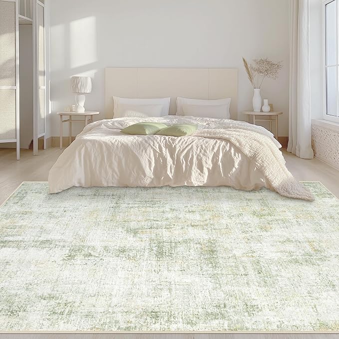 Area Rugs 6x9 Living Room: Washable Rug Modern Abstract Large Rugs Soft Non Slip Neutral Rug Indoor Carpet for Bedroom Kitchen Dining Room Nursery Home Office Rugs(Green Brown,6'x9')